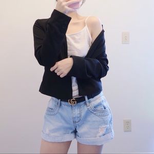Padded Shoulder Crop Blazer - Black